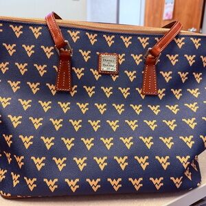 Dooney & Bourke Blue and Gold Logo Tote with Leather Handles